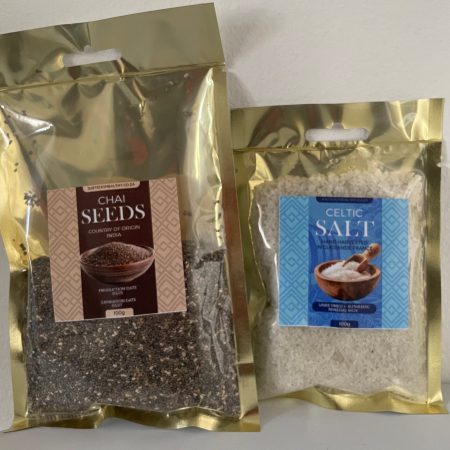 100g chia seeds +100g celtic salt